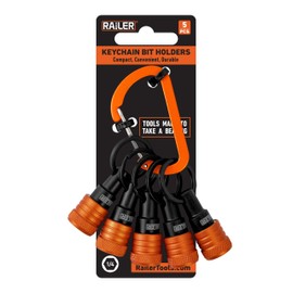 Railer Railer Bit Holder Keychain 5pc - 1/4 inch Hex Shank Bit Holders - Quick Release Bit Holder For Nut Driver, Screwdriver & Drill Bits w/Key Chain Carabiner