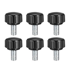 sourcing map 6pcs Knurled Clamping Knobs M5 x 10mm Metric Zinc Plated Carbon Steel Male Thread Thumb Screw on Type 16mm Plastic Round Head Threaded Hand Bolt Stud Knobs Black