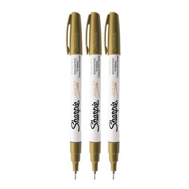 Sharpie Oil-Based Paint Marker, Extra Fine Point, Gold Ink, Pack of 3, Bundle with Plastic Reusable Pouch
