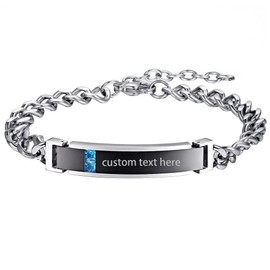 JewelryWe Jewellery Men's Women's Partner Bracelet With Engraving, Love Friendship Bracelet, Shiny Polished Curb Chain, Stainless Steel Cubic Zirconia, Black, Rose Gold, Silver, Stainless Steel