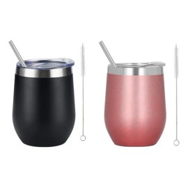 Moyac 2pzs Vaso Térmico De Acero Inoxidable Para café, Vino, Cerveza, 2 Pz Negro Y Rosa Oro