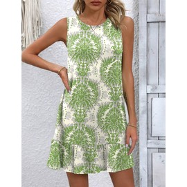 HOTOUCH Summer Dress for Women 2025 Sleeveless Swing Summer Casual Tunic Ruffle Dresses