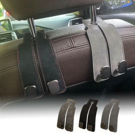 Lgmamob Car Hooks for Headrest, Car Seat Back Storage Hook for Headrest, Coat Mobile Phone Holder Headrest Hooks for Purses and Bags, Car Hooks Leather Seat Back Hooks (Brown)