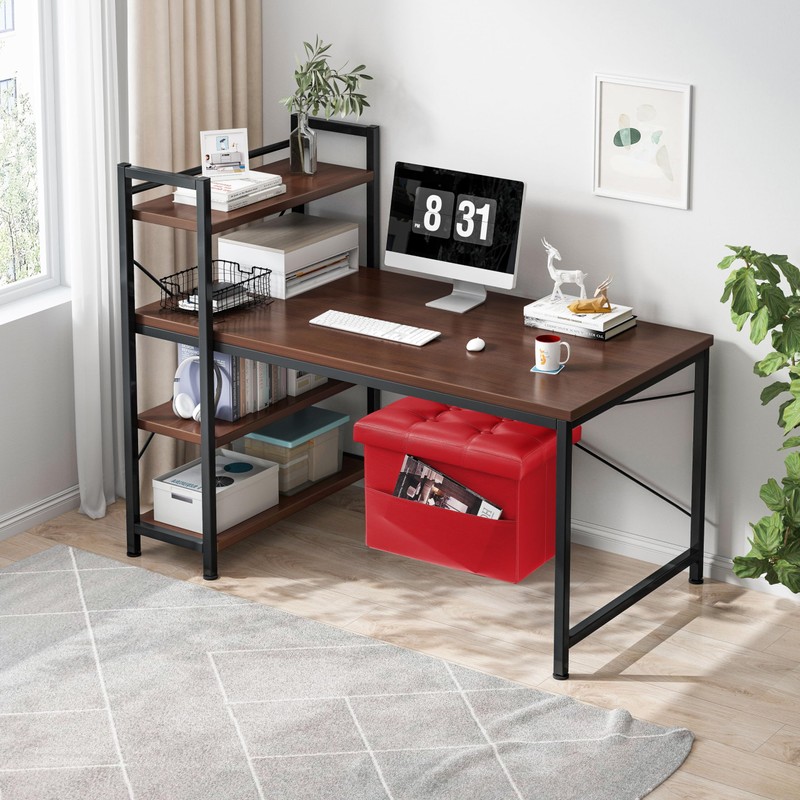 AmasSmile Red Storage Ottoman Folding Foot Rest Stool with Side