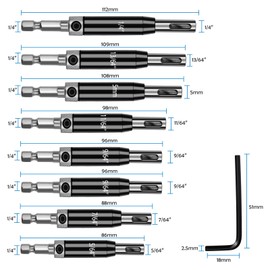 CCTSA Self Centering Drill Bits Set for Hinges, Center Drill Bits VIX Bit Set with Black Plastic Storage Case for Wood Woodworking Door Window Cabinet Hinge Total 10 PCS (Half Black), TF-WH-8006