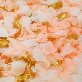 LUSSO LIA Silk Flower Petals Perfect Peach Mix Artificial Rose Petals Wedding Confetti Party Decoration Scatter Floral 1200 Pieces (Peach, Cream, Gold)