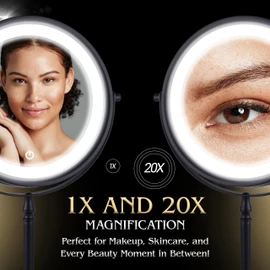 Ultra Zoom 20X Magnifying Lighted Makeup Mirror - 20X & 1X Dual Sided LED Make Up Mirror with 3 Lighting Modes, Rechargeable Battery with USB Cable - 8" Wide & 15" Tall (Black)