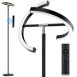SIBRILLE LED Floor Lamp - Rotatable Standing Lamp with Touch & Remote Control, 3000-6000K, 22W Modern Floor Reading Light, Dimmable Corner Uplighter for Living Room Bedroom Office, Black