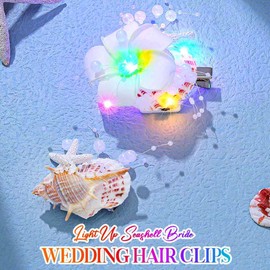 Latious Seashell Wedding Hair Clips Light Up Starfish Bridal Hair Barrettes Flower Beach Hair Accessories for Women and Girls (Pack of 2) (Colorful Light)