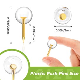 GOOLADA 120Pcs Gold Thumb Tacks, 1/3 Inch Map Tacks, Clear Thumb Tacks,Gold Steel Point and Transparent Plastic Round Head for Cork Board, Cute Pins for Bulletin Board