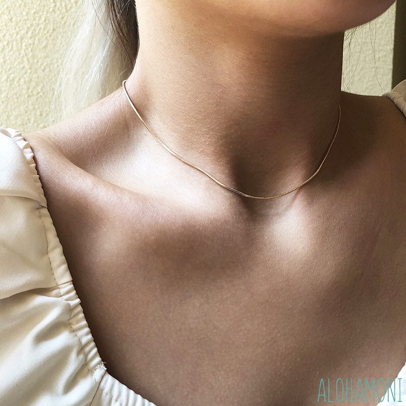 ALOHAMONI Women's Aloha Moni Snake Chain Necklace Choker Fine Thin