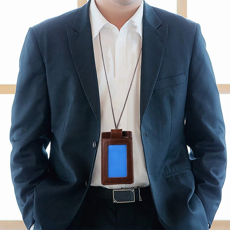RFID Blocking ID Badge Card Holder Cowhide Wallet Hardware Sewing