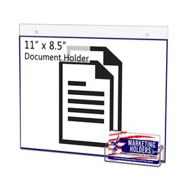 Marketing Holders 2 Pack Wall Sign Holder for 11 x 8.5 Inch Paper and 3.5" x 2" Business Cards at Theme Parks and Museums Clear Acrylic with 2 Pre Drilled Holes and Hanging Hardware