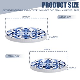 Electric Stove Top Covers Set of 4 for Range Accessories, Intricate Blue and White Floral Pattern Gas Stove Top Covers for Expanding Counter Space Stovetop Decor