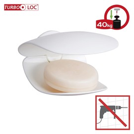 WENKO Turbo-Loc® Sora Wall Soap Tray, No Drilling Required in Bathroom and Shower, Soap Dish for Solid Hand, Body and Hair Soap without Packaging, Made of Durable Plastic, 11.5 x 8 x 10.5 cm, White