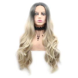 Natural Straight Dark Roots to Blue Lace Front Wigs for Women Heat Resistant Synthetic Wig Glueless Hair Flawless Hairline Party Use 24inch… (Ombre Blue)