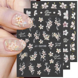 6 Sheets 5D Embossed Sakura Flower Nail Stickers For Nail Art,Cherry Blossom Petals Nail Design Nail Art Stickers Spring Floral Nail Decals Pink Flowers Nail Sticker For Nail Supplies Nail Accessories