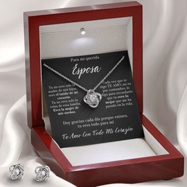 Para Mi Querida Esposa Set de Aros y Collar Para Mi Mujer Regalo Para Esposa Idea De Regalo Para Cumpleanos, Aniversario de Matrimonio, Dia de San Valentine, Navidad Romantico Set de Regalo Con Mensaje Personalizado De Esposo Para Esposa (Luxury Box w/LE