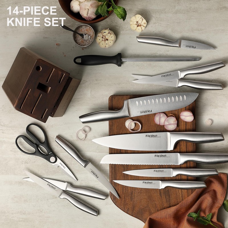 Knife Block Set, Kitchen Knife Sets with Block, FIKSHOT Knives