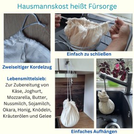 Edel Living Straining Cloth with Drawstring, Cheesecloth, Reusable, Made of Unbleached 100% Cotton, Pack of 4, 50 x 50 cm, Nut Milk Bags for Filtering Food