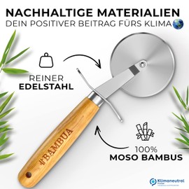 BAMBUA Pizza Cutter - [100% Plastic-Free] Pizza Roller with Elegant Bamboo Handle - Made of Moso Bamboo - High-Quality Stainless Steel Blade - For Effortless Pizza Cutting - Premium Pizza Cutter
