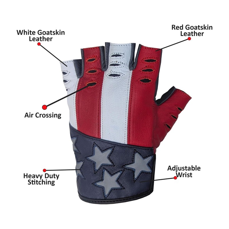 Hugger American Flag Goat Skin Fingerless Glove (Large)