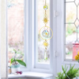 Crystal Glass Sun Catchers, Sun Catchers for Windows Wind Chimes Hanging with Chain Gold Sun Catchers Hanging Ornament Glass Decorations Crystal Suncatcher Hanging Indoor Outdoor Decor