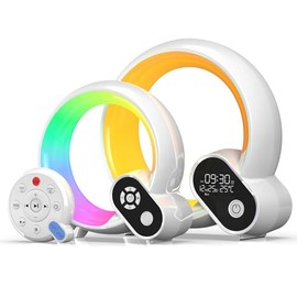 XFWOJOO Smart Wake Up Light, 4 in 1 Atmosphere Lights for Room,Smart Alarm Clock Night lamp with Bluetooth, APP and RC, Baby Sound Machine for Nursery, Toddler & Kids Bedroom