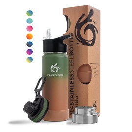 Hydro2go Stainless Steel Drinking Bottle 500 ml / 0.5 Litre - for Kids, School, Sports, Fitness & Outdoor Thermal Stainless Steel Bottle BPA-free + 3 Drinking Closures 100% Leak Proof Thermos