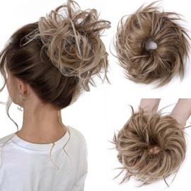 Real Fashion Tousled Updo Hair Pieces Messy Bun Hair-Scrunchies Extensions Hairpieces Ponytails HairExtensions for Women Light Brown to Ash Blonde