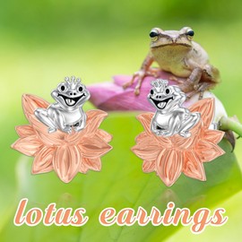 PELOVNY Frog Earrings 925 Sterling Silver Frog Lotus Earrings Frog Jewelry for Mothers Day Birthday Christmas Gifts Women