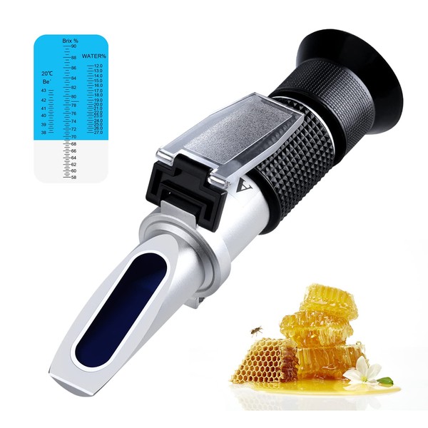 LEERCHUANG Honey Refractometer, Brix Refractometer with Triple Scale (Water Content: 12-27%, Brix: 58-92%, Be': 38-43), Hand Refractometer for Honey, Maple Syrup, Molasses and Beekeeping