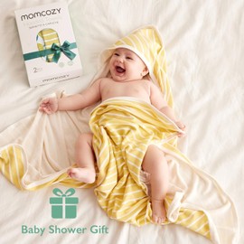 momcozy Hooded Baby Bath Towel, Pack of 2, Baby Bath Towel with Hood & Cotton Terry Fabric, Large 90 x 90 cm (35 inches), Bath Towel Set for Boys/Girls from Newborn to Toddler, Lemon Leaves