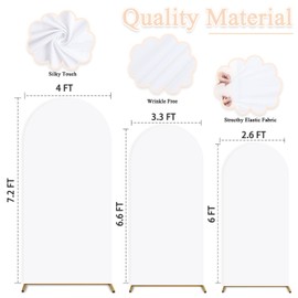 White Wedding Arch Cover Set of 3 (7.2FT, 6.6FT, 6FT) Arch Frame Covers Spandex Fitted Arch Backdrop Cover for Round Top Chiara Arch Backdrop Stands Cover for Wedding Shower Prom Birthday Party Decor