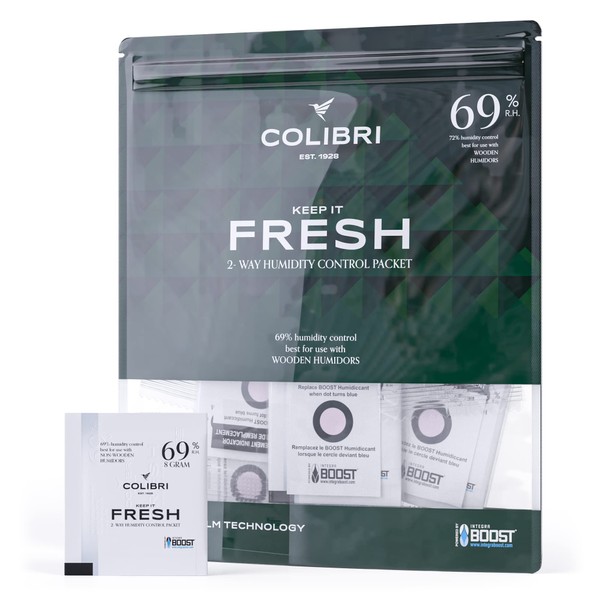 Colibri Fresh - Humidity Control Packs – RH 69%, 8 Grams – 12 Two Way Humidity Packs - Keep Your Herbs, Reeds, Cigars & Instruments Fresh – Powered by Integra Boost™ Technology