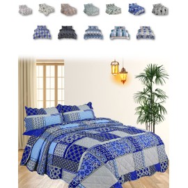 BEDSPREAD - Luxury Quilted – Reversible Two Sided – Bed Throw Warm Quilt - Bedspread Patchwork Reversible Set 150 GSM Polycotton + Virgin Polyester Quilted Filling (Double Bed, Zircon Patchwork)