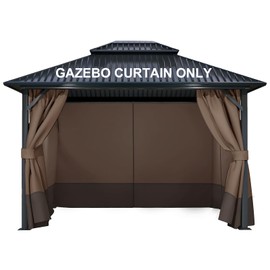 COWVIE 4-Panel 12' x 14' Gazebo Replacement Curtains, Patio Privacy Sidewalls with Double Zipper, Replacement for Outdoor Gazebo Canopy (Curtain Only)