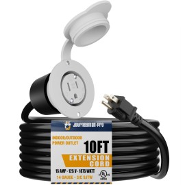 Journeyman-Pro 10FT 15A Waterproof Outdoor Power Port Wall Outlet Kit Extension Cord 10 Feet