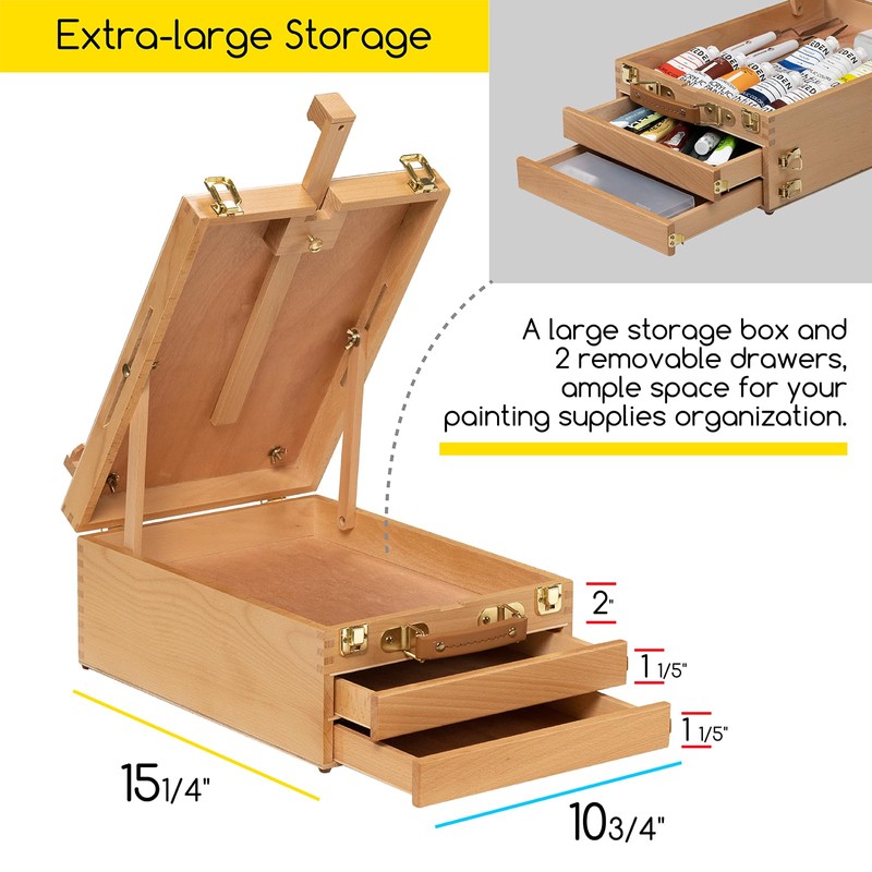 MEEDEN Large Tabletop Easel Sketchbox, Adjustable Solid Beech Wood Desktop