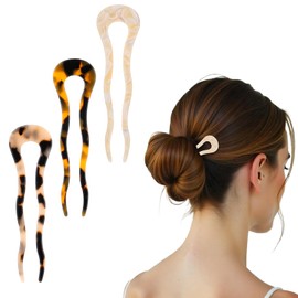 3 Pcs French Twist Hair Pin Acetate French Pins Hair 4.6inch U Shaped Hair Pins Tortoise Shell Hair Pins for Buns Hair Pins Decorative for Women
