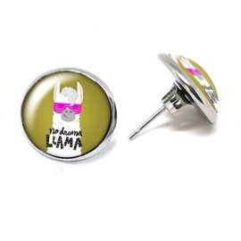 JUANLOWE No Drama Lama Earrings Silver Alpaca Stud Earrings Stainless Steel, Glass, Glass