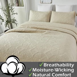 Brandream Luxury Beige Quilt Bedding Set King Size Cotton Luxury Elegant Medallion Matelasse Coverlet Set 3-Piece