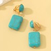 Turquoise Drop Clip-On Earrings, Gold-Tone, Rectangle Stone, 1.5 cm Width