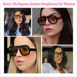 pipajoy Trendy Square Aviator Sunglasses for Women Men Retro Oversized Flat Top Designer Stylish Frame Rectangle Sun Glasses Vintage Shades