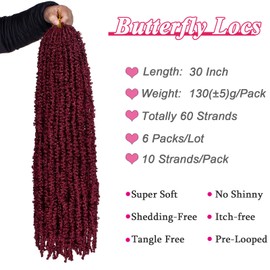 Leeven 30 Inch Burgundy Butterfly Locs Crochet Hair Goddess Crochet Butterfly Locs Hair 6 Packs Butterfly Goddess Braids Crochet Locs Pre Looped Distressed Faux Locs Crochet Hair For Women BUG#