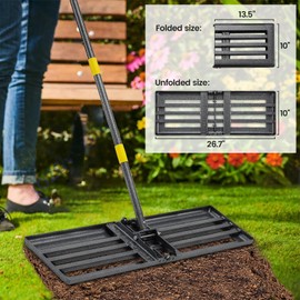 Lawn Leveling Rake,Heavy Duty 26.7"x10" Leveler Plate, 5FT Adjustable Lawn Leveling Tool, Stainless Steel Lawn Leveling Rake, Ground Leveler for Yard, Garden, Golf Course, Farm, Pasture