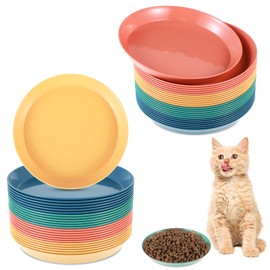 24 Pcs Whisker Friendly Cat Food Plate 5.9 Inch Shallow Cat Food Dishes Cat Bowl for Wet Food Wide and Small Pet Plate for Kittens and Short Legged Cat, Wheat Straw