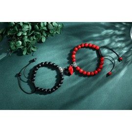 XIANNVXI Matching Bracelets for Couples Boyfriend and Girlfriend Relationship Friendship Long Distance Touch Bracelets Valentines Day Gifts Black Red