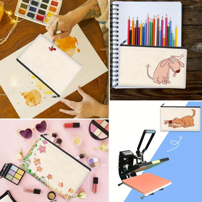 12pcs/Set Fabric Canvas Pouches with Zipper, Sublimation Blank DIY Craft