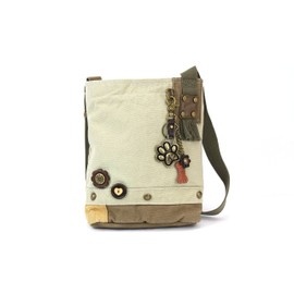 CHALA Patch Cross-Body Women Handbag, Canvas Messenger Bag (Metal Paw Print - Sand)